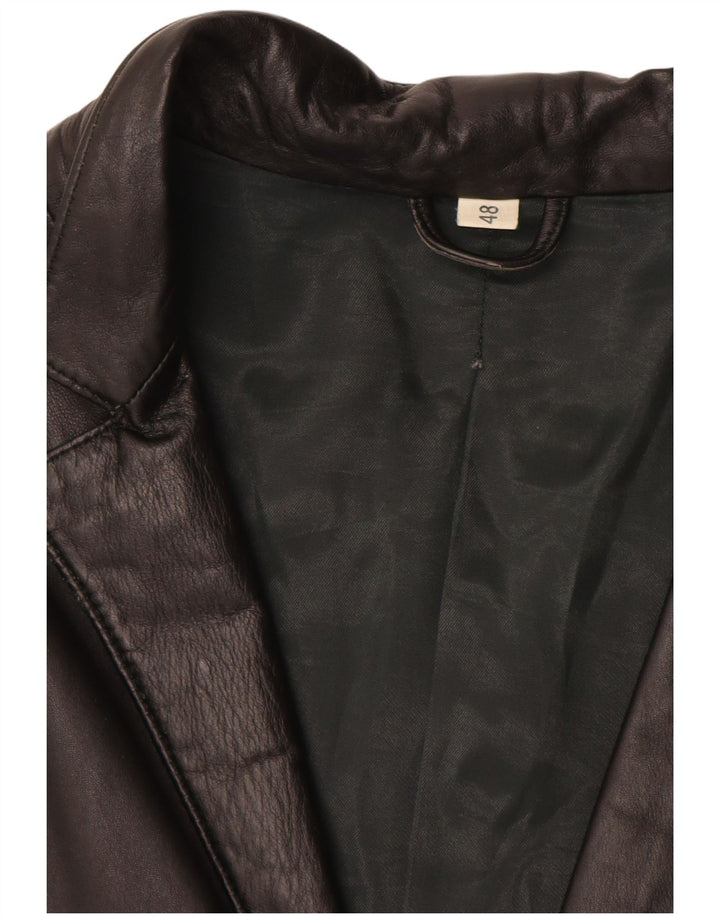 Jaqueta de couro feminina vintage IT 48 XL preta