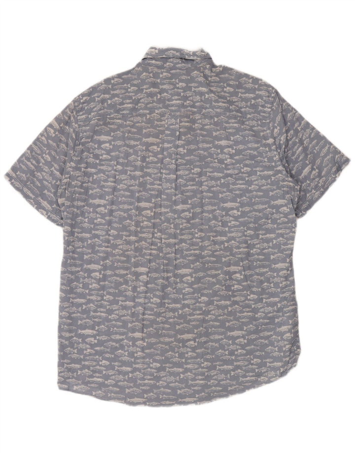 EDDIE BAUER Camisa masculina alta abstrata padrão manga curta grande azul