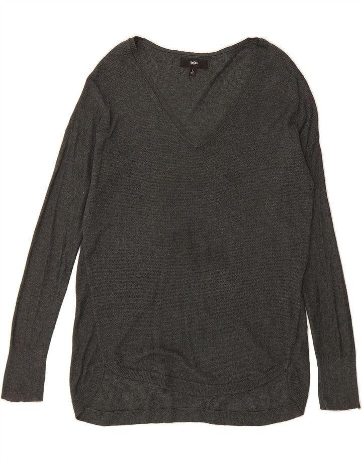 MOSSIMO Womens V-Neck Jumper Sweater UK 16 Large Grey Nylon Vintage Mossimo and Second-Hand Mossimo from Messina Hembry 