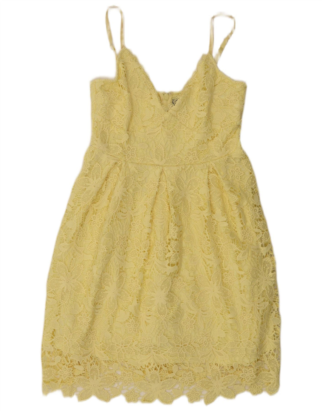 Lipsy Vestido feminino de renda UK 14 poliéster floral amarelo médio