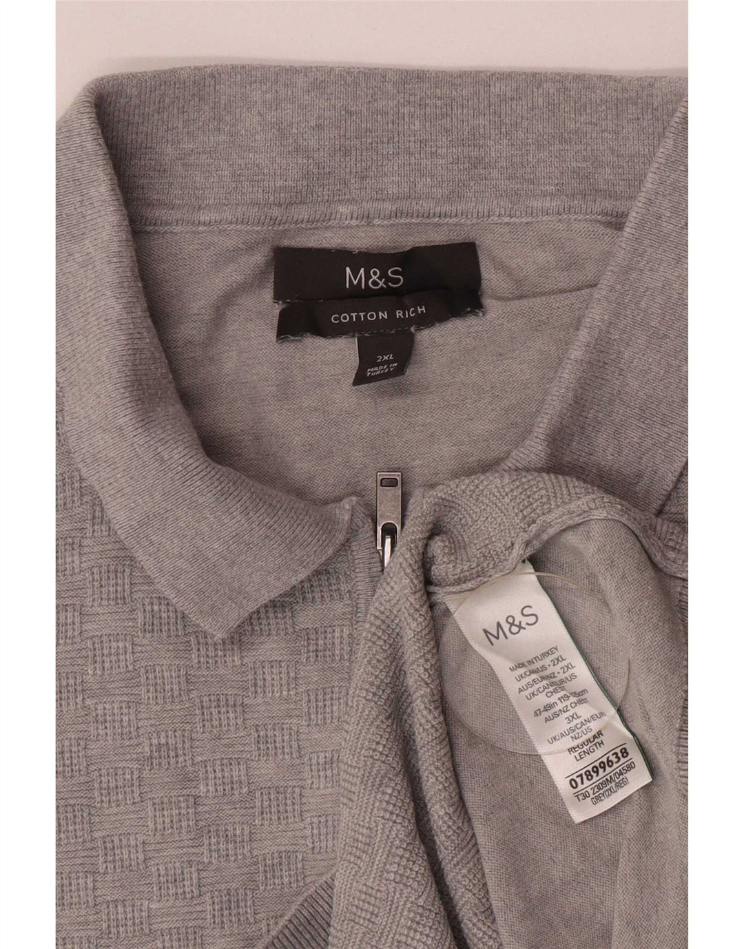 Suéter masculino Marks & Spencer com gola polo 2XL algodão cinza