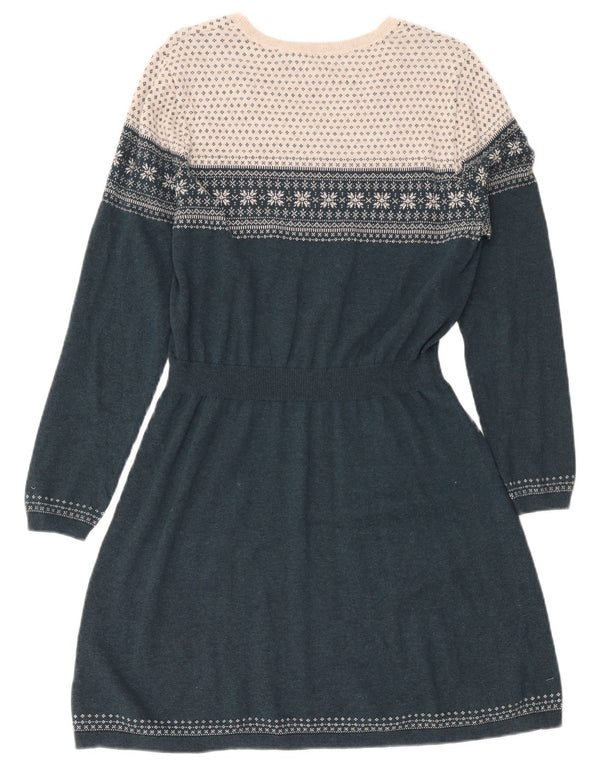 Vestido feminino de manga comprida Fat Face UK 16 grande verde Fair Isle algodão