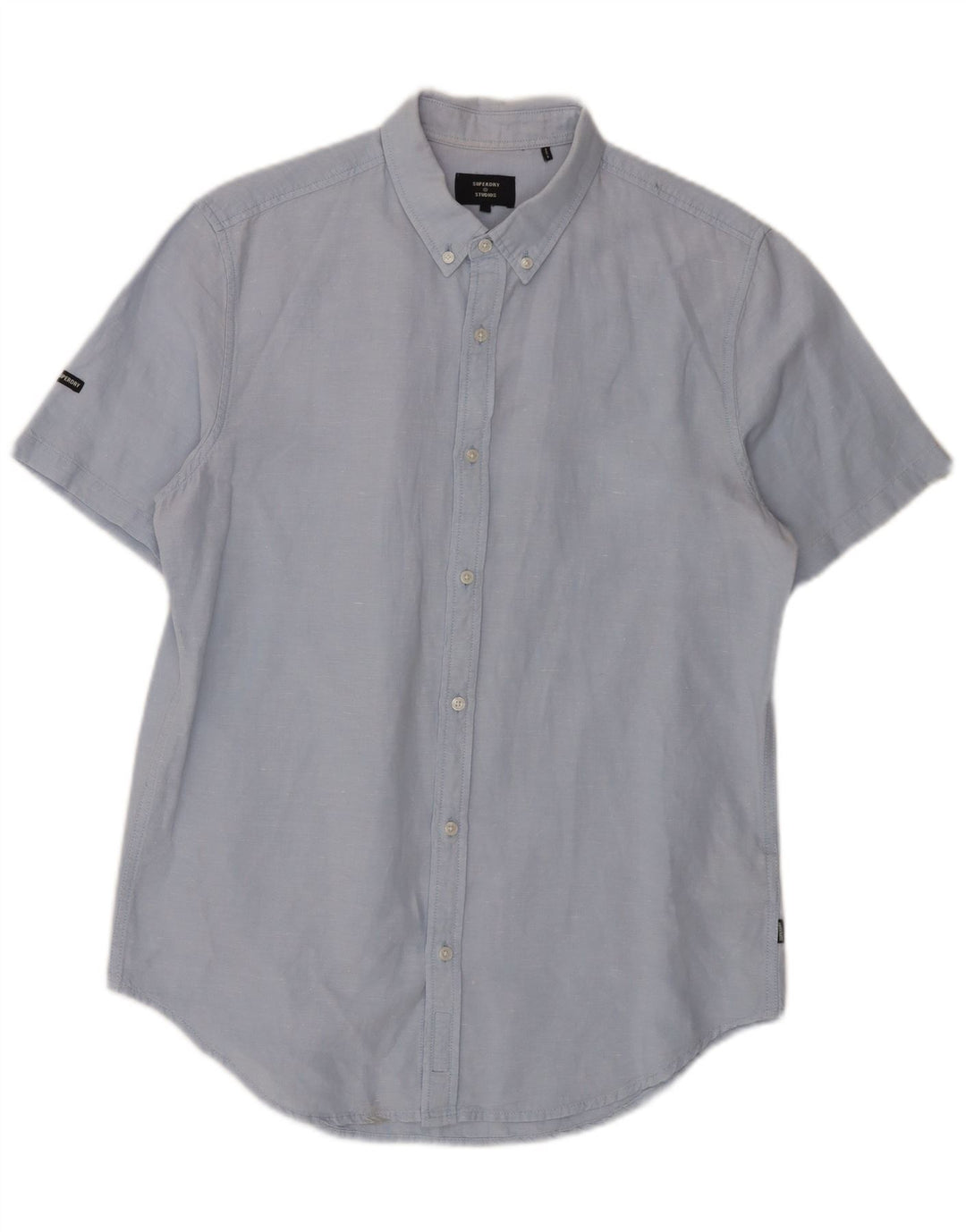 Camisa masculina Superdry manga curta grande linho azul