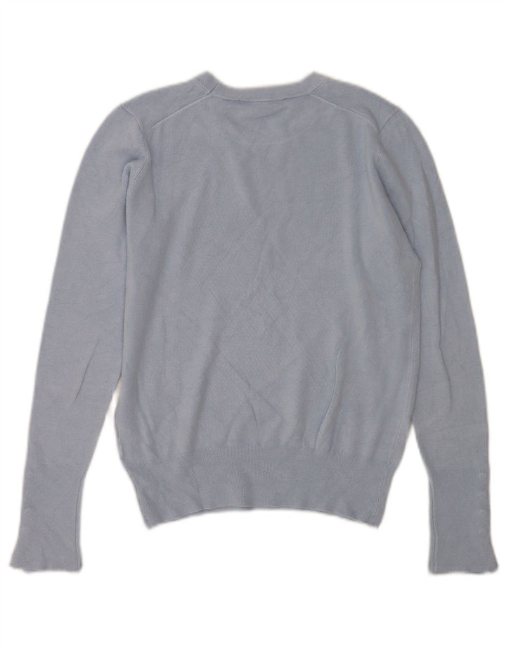 Suéter feminino Zara com gola redonda e viscose azul médio UK 12