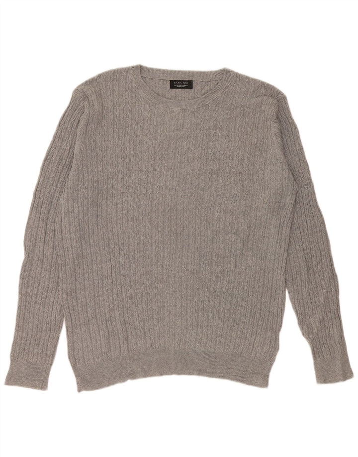 Zara Suéter masculino com gola redonda XL algodão cinza