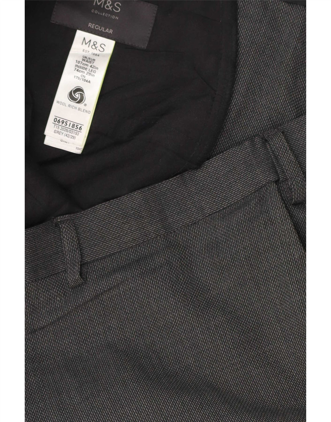 Calça casual masculina Marks & Spencer de ajuste regular W42 L29 poliéster cinza