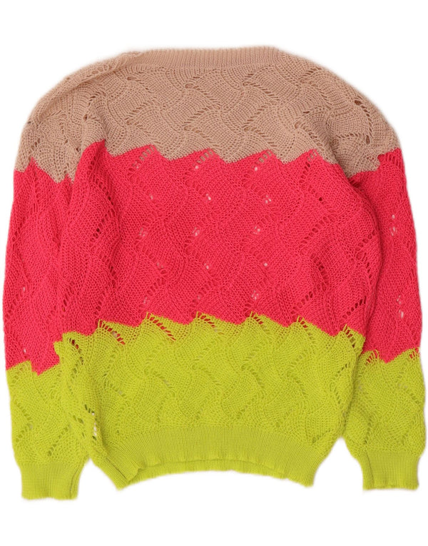 Suéter feminino VINTAGE com gola canoa UK 14 médio multicolorido