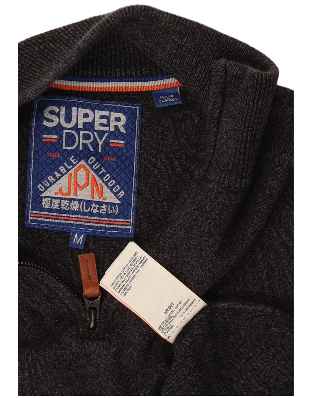 Suéter masculino Superdry com zíper e gola alta, algodão manchado cinza médio