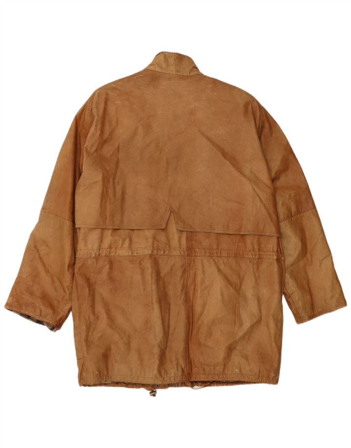 Casaco de couro feminino VINTAGE Reino Unido 16 grande couro bege