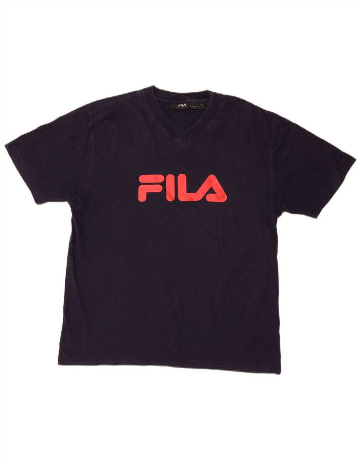 Camiseta masculina gráfica FILA Top médio algodão azul marinho