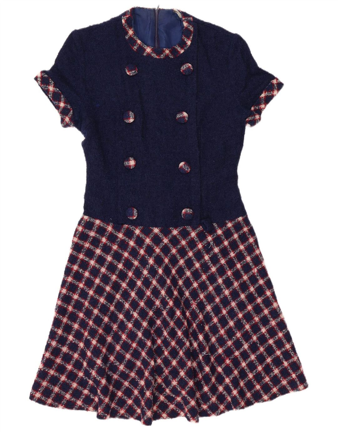 Vestido feminino vintage VINTAGE UK 12 xadrez azul marinho médio