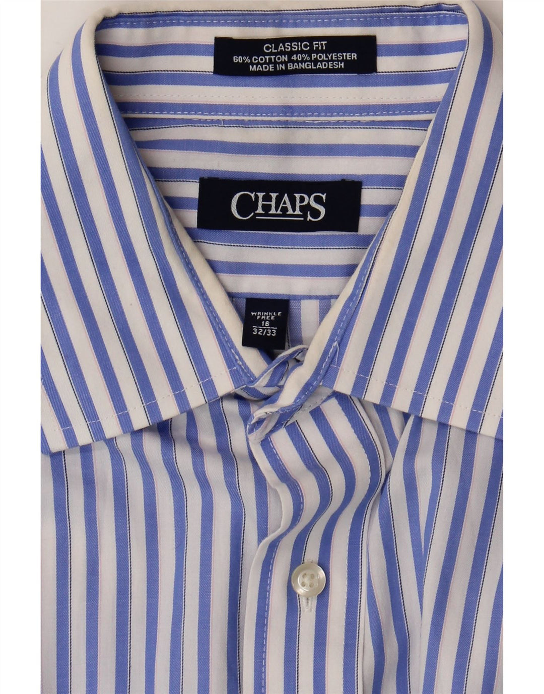 Camisa masculina Chaps Classic Fit tamanho 16 grande algodão listrado azul