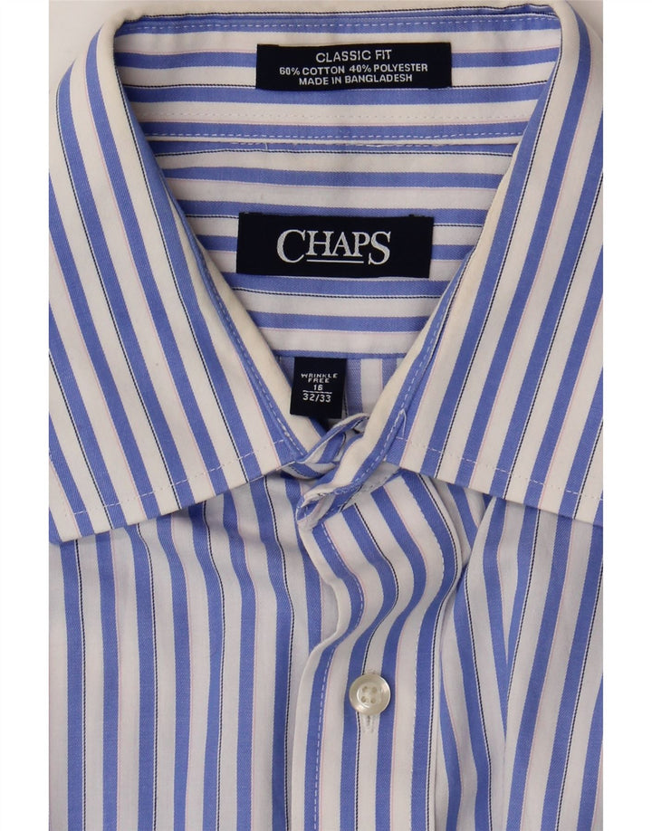 Camisa masculina Chaps Classic Fit tamanho 16 grande algodão listrado azul