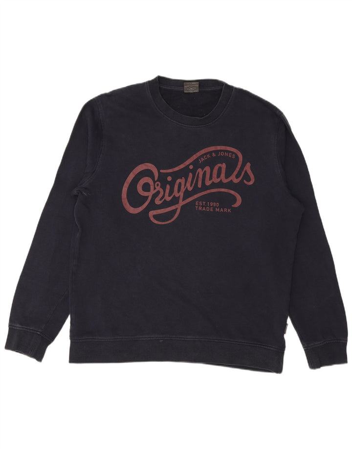 JACK & JONES moletom gráfico masculino jumper grande algodão azul marinho