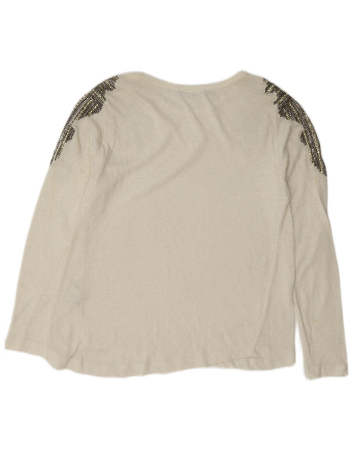 Top feminino Zara manga comprida UK 10 pequeno algodão branco