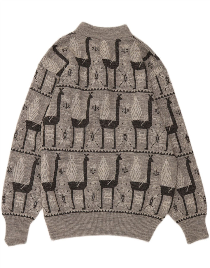 Suéter masculino VINTAGE com zíper e gola IT 52 grande cinza Fair Isle