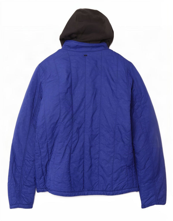 Jaqueta feminina acolchoada com capuz G-Star UK 38 nylon geométrico azul médio