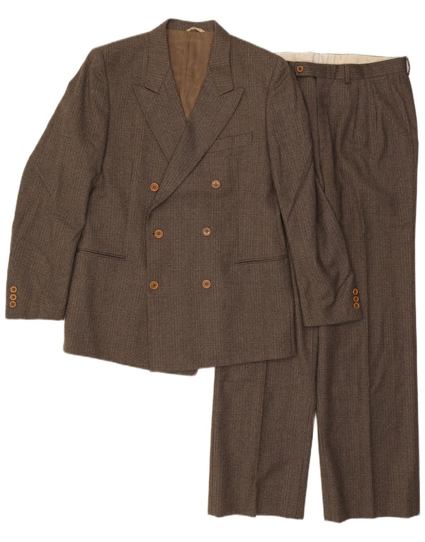 Terno masculino vintage de 2 peças IT 50 grande W32 L32 lã xadrez marrom