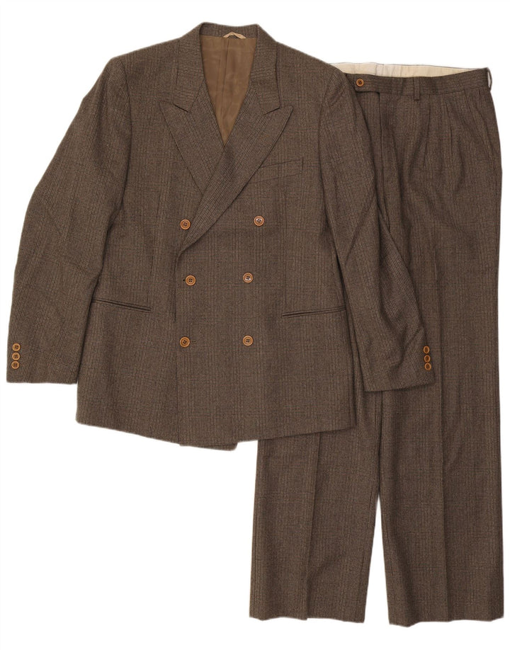Terno masculino vintage de 2 peças IT 50 grande W32 L32 lã xadrez marrom