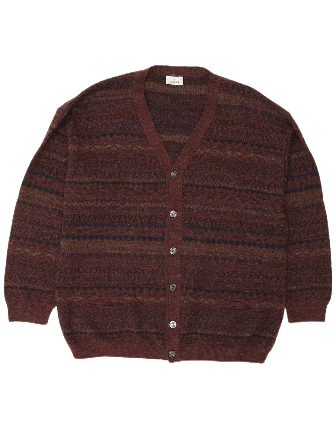 Suéter cardigã masculino Rodes 2XL lã geométrica marrom