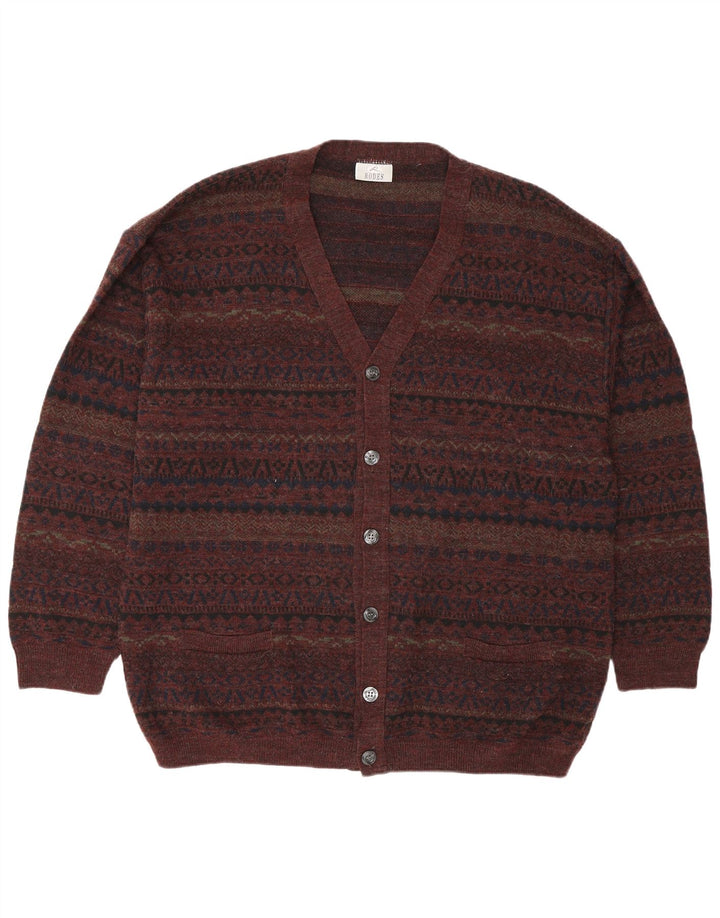 Suéter cardigã masculino Rodes 2XL lã geométrica marrom