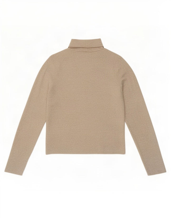 Top feminino Zara manga comprida UK 14 grande poliéster manchado bege
