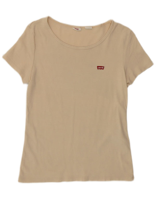 Camiseta feminina LEVI'S Crop Top UK 12 algodão bege médio