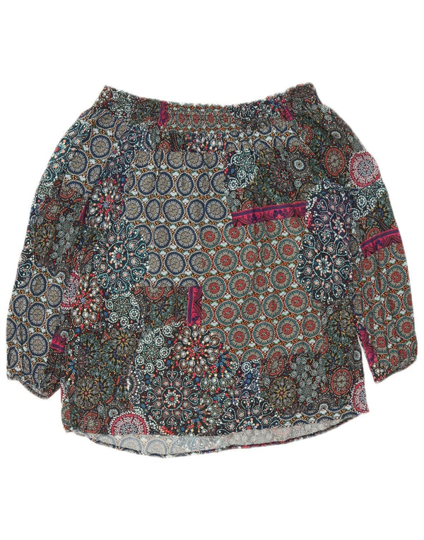 Desigual Top feminino manga 3/4 ombro a ombro UK 6 XS floral multicolorido
