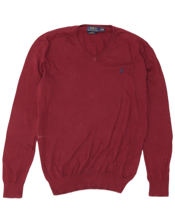Polo Ralph Lauren Suéter masculino slim fit com decote em V pequeno algodão borgonha