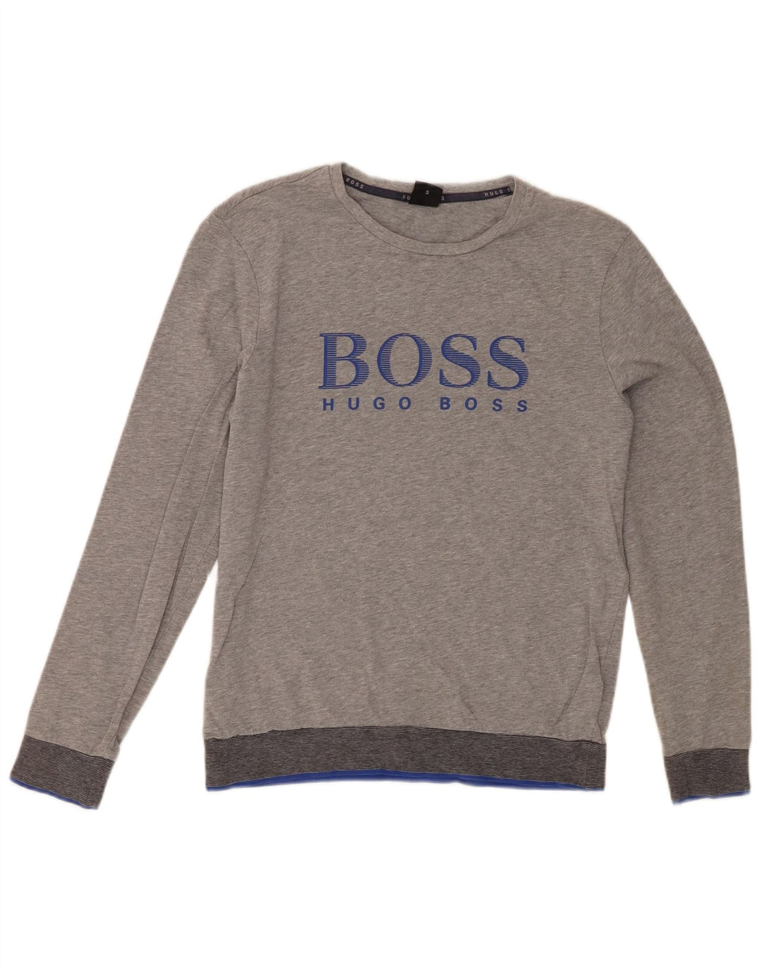 HUGO BOSS Top gráfico masculino manga comprida pequeno algodão cinza