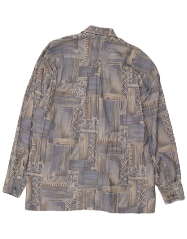 Camisa Masculina Vintage Grande Geométrica Azul