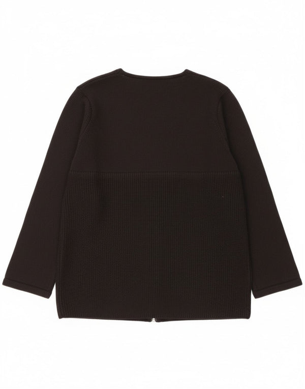 Suéter cardigã feminino vintage Reino Unido 18 XL lã merino preta