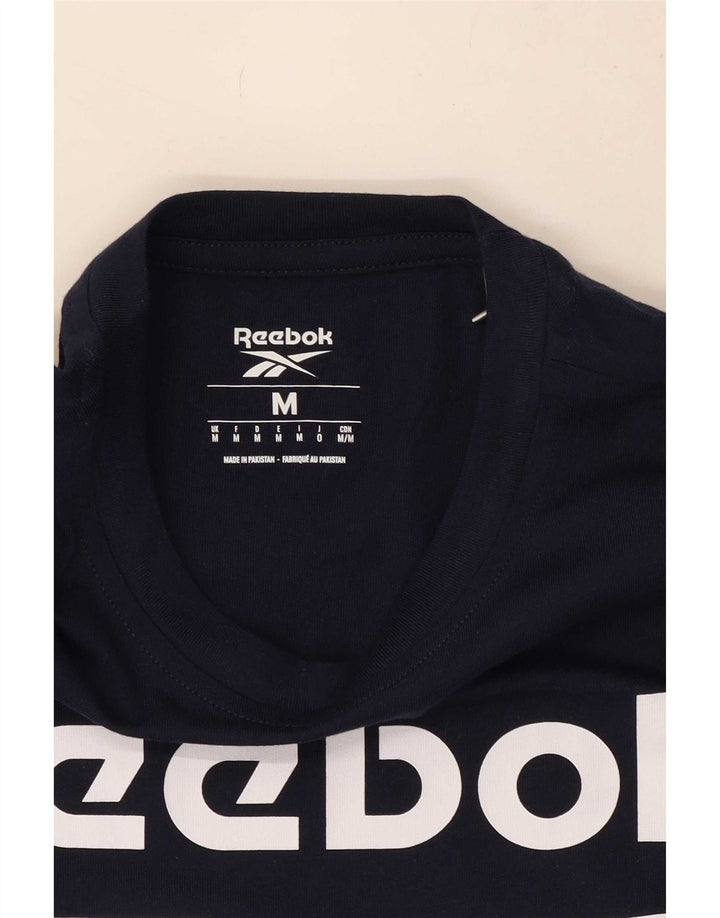 Camiseta gráfica masculina Reebok Top médio algodão azul marinho