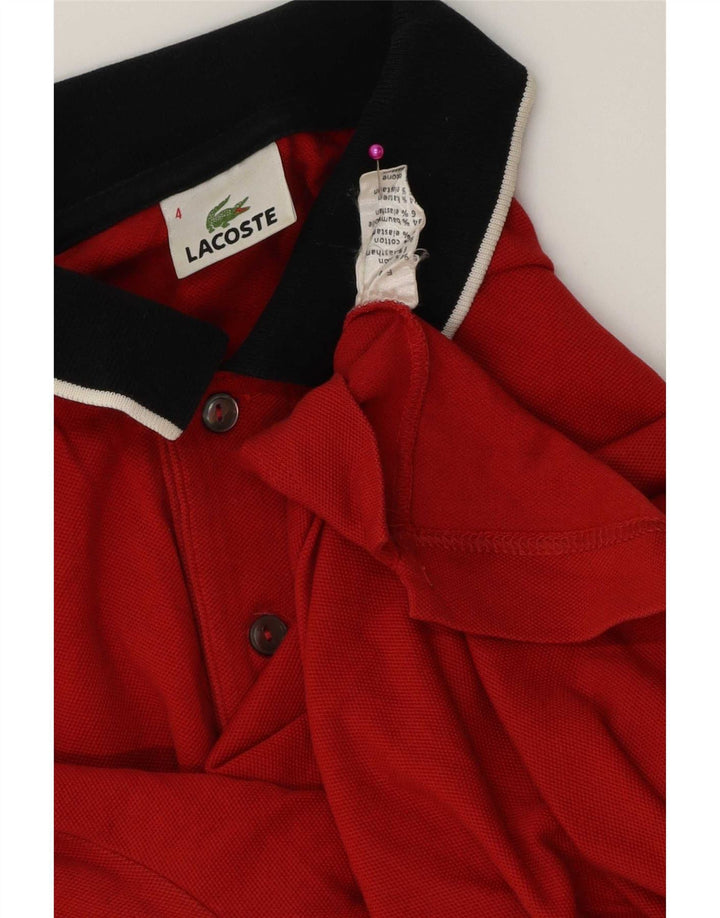 Camisa polo masculina de rugby Lacoste tamanho 4 algodão listrado vermelho médio