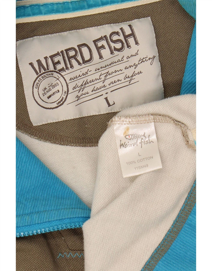 WEIRD FISH Suéter masculino com zíper e gola grande de algodão cinza
