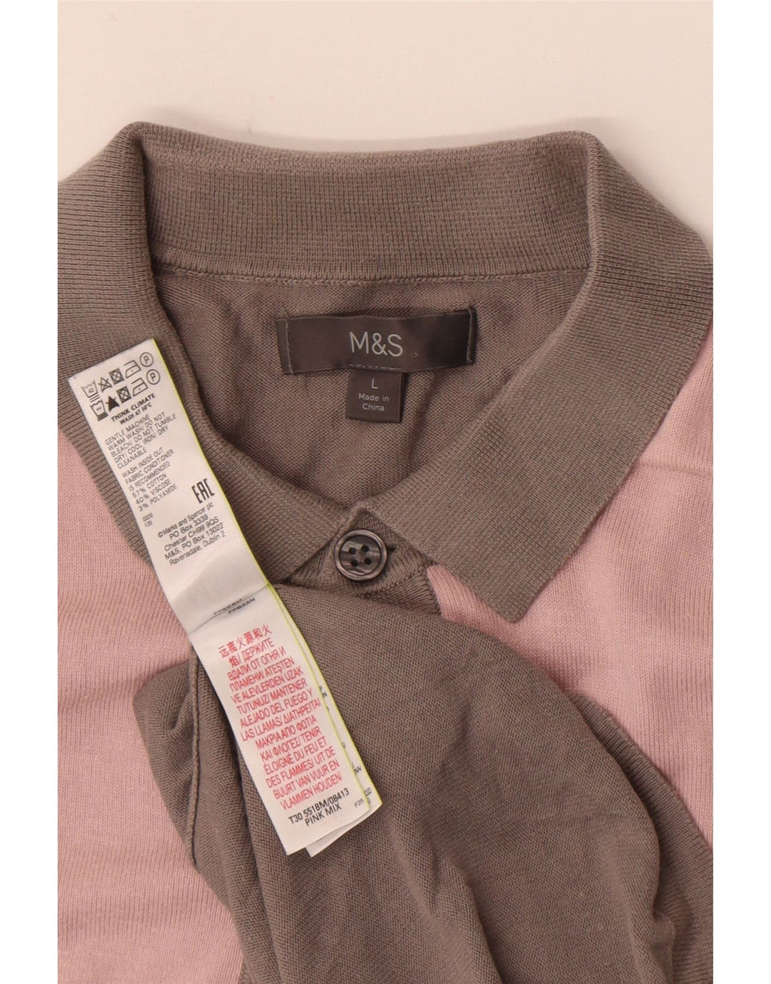Camisa masculina de manga curta Marks & Spencer grande algodão colorblock rosa