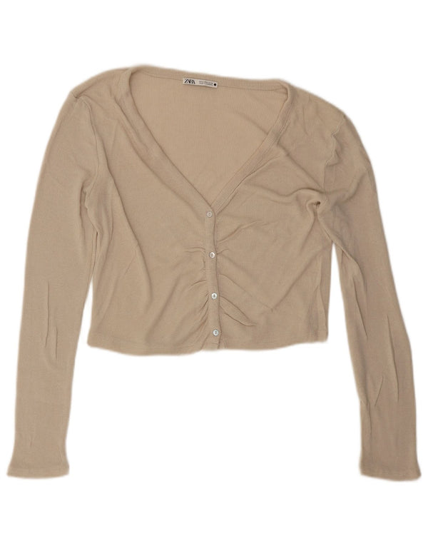 Zara Womens Crop Oversized Cardigan Top Reino Unido 10 Pequeno Bege Viscose