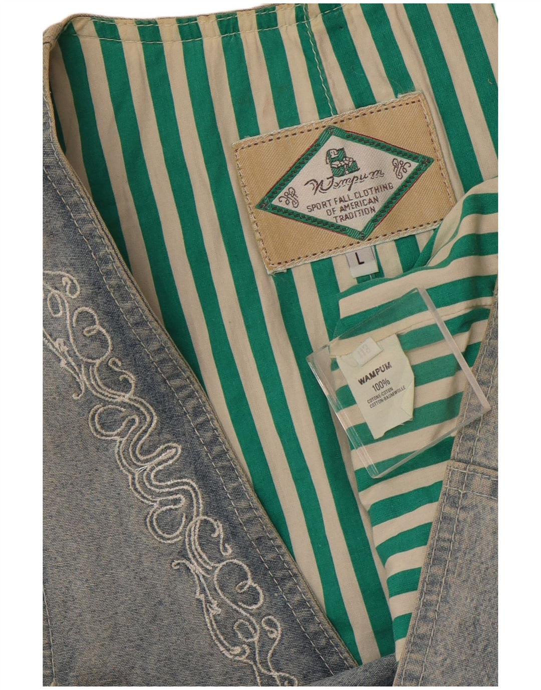 Colete feminino WAMPUM UK 16 grande algodão azul