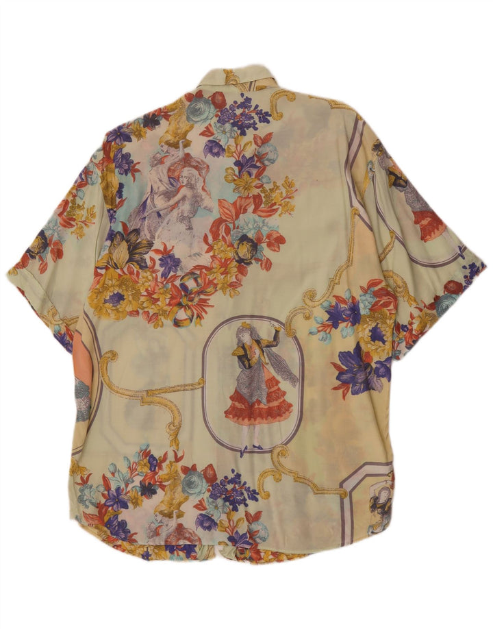 Camisa masculina vintage de manga curta floral amarelo médio