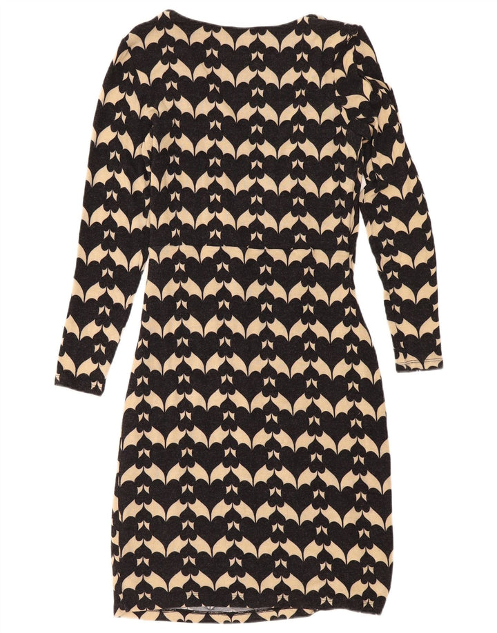 Vestido feminino com bainha com padrão abstrato Phase Eight Reino Unido 12 médio preto