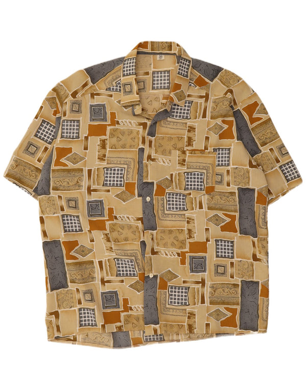 Camisa masculina vintage de manga curta tamanho 45 XL bege patchwork