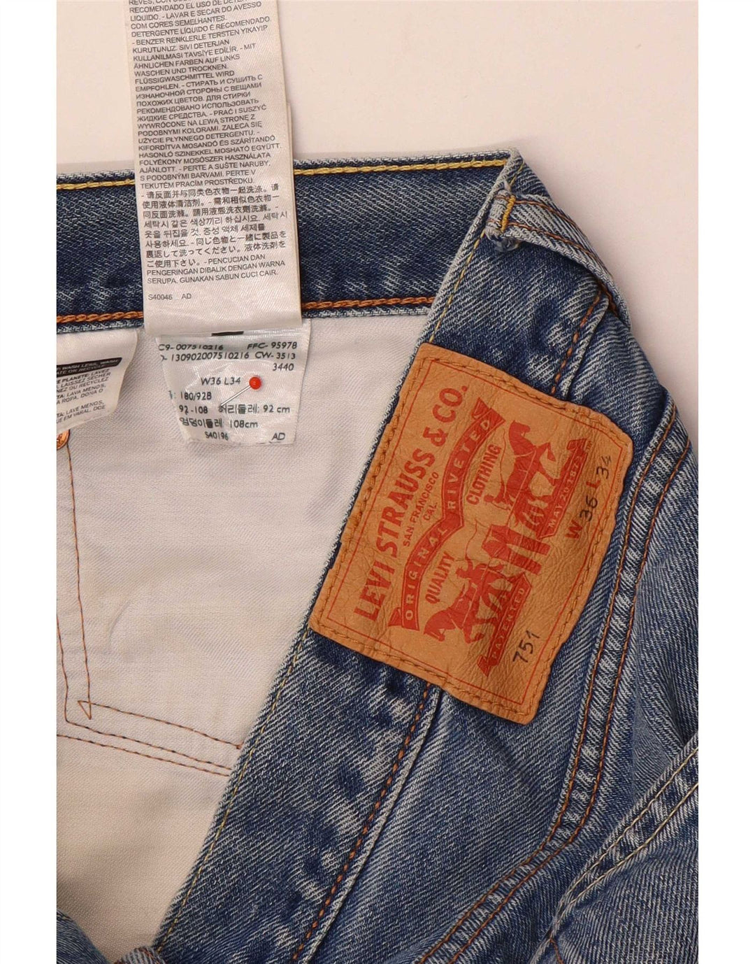 Shorts jeans masculino 751 Levi's W36 grande azul algodão