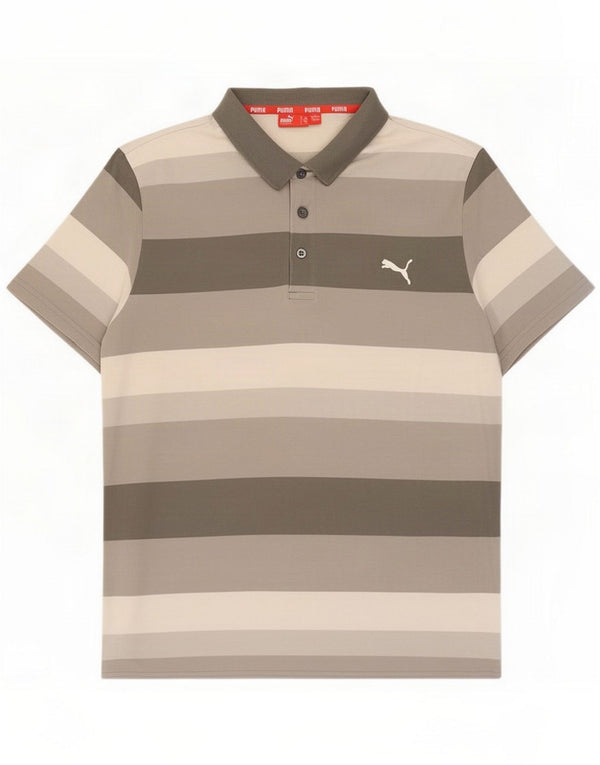 Puma Camisa polo masculina grande algodão listrado cinza