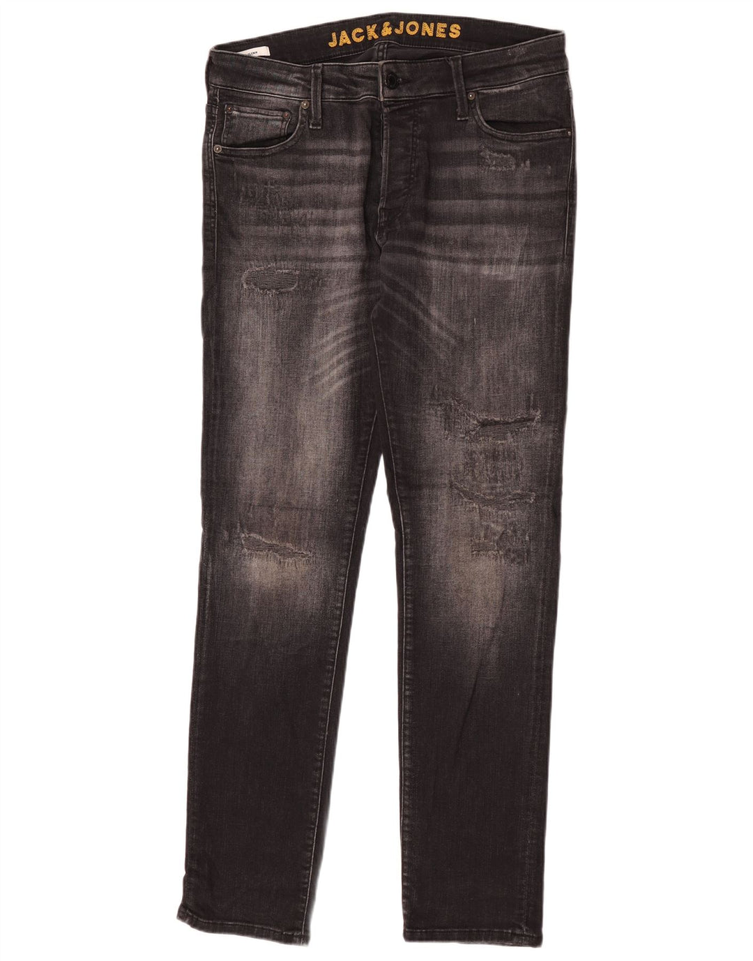 Jack & Jones Mens GLENN Distressed Slim Jeans W33 L32 Algodão Preto