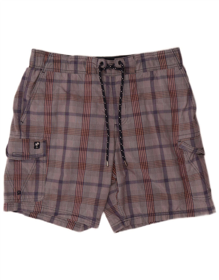 Shorts de natação masculino Cargo Marks & Spencer grande algodão xadrez cinza