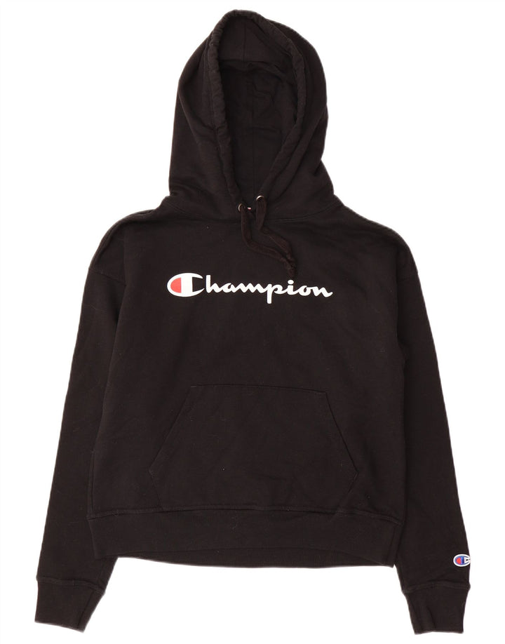 CHAMPION Suéter feminino com capuz e estampa oversized UK 6 XS algodão preto