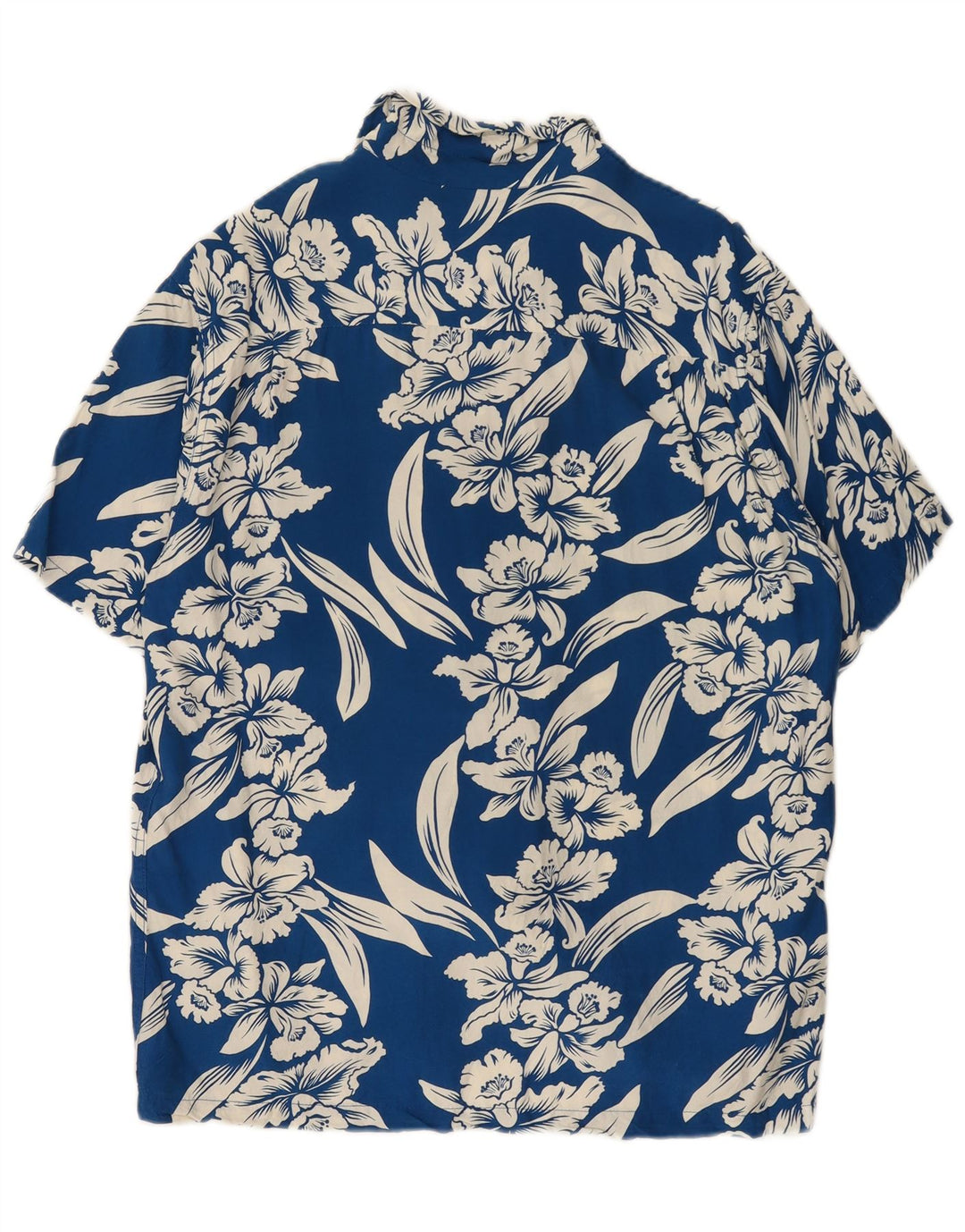 Camisa masculina de manga curta Kamehameha grande azul floral