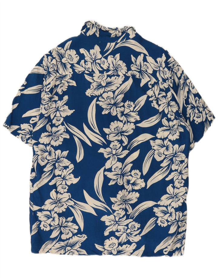 Camisa masculina de manga curta Kamehameha grande azul floral