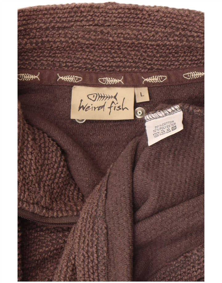 WEIRD FISH Suéter masculino com zíper e gola grande de algodão marrom