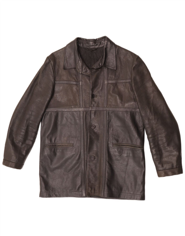 Jaqueta de couro masculina vintage UK 36 pequena marrom